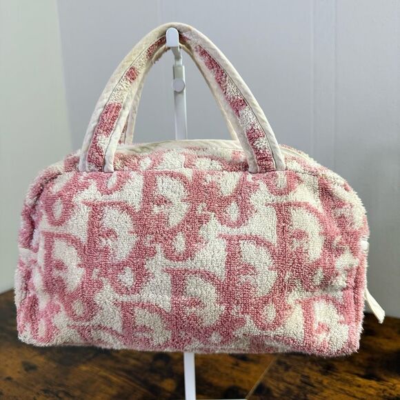 Dior Trotter Terry Cloth Cotton Pile Hand Bag Pink - Picture 1 of 15